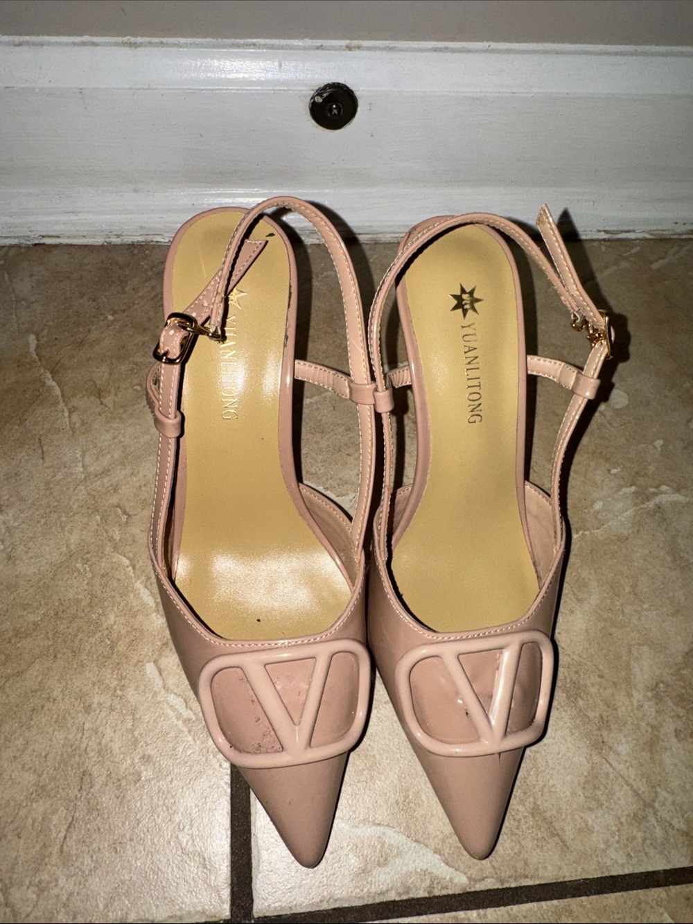 Valentino Pink Pointed-Toe Slingback Heels with Logo Accent